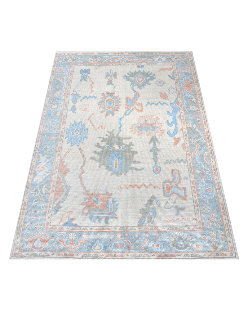 Pacific Ushak Wool Weft 42407 Ivory Grey Transitional Hand Knotted Rug