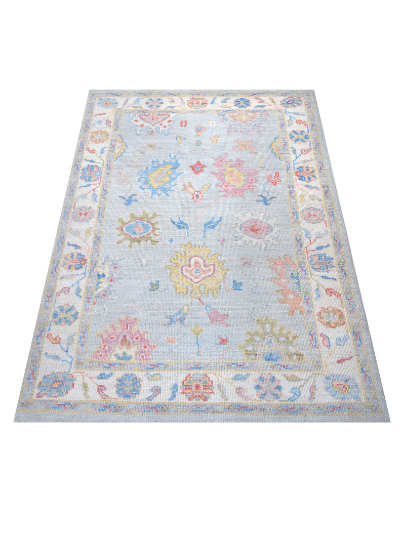 Pacific Ushak Wool Weft 42408 Grey Ivory Transitional Hand Knotted Rug