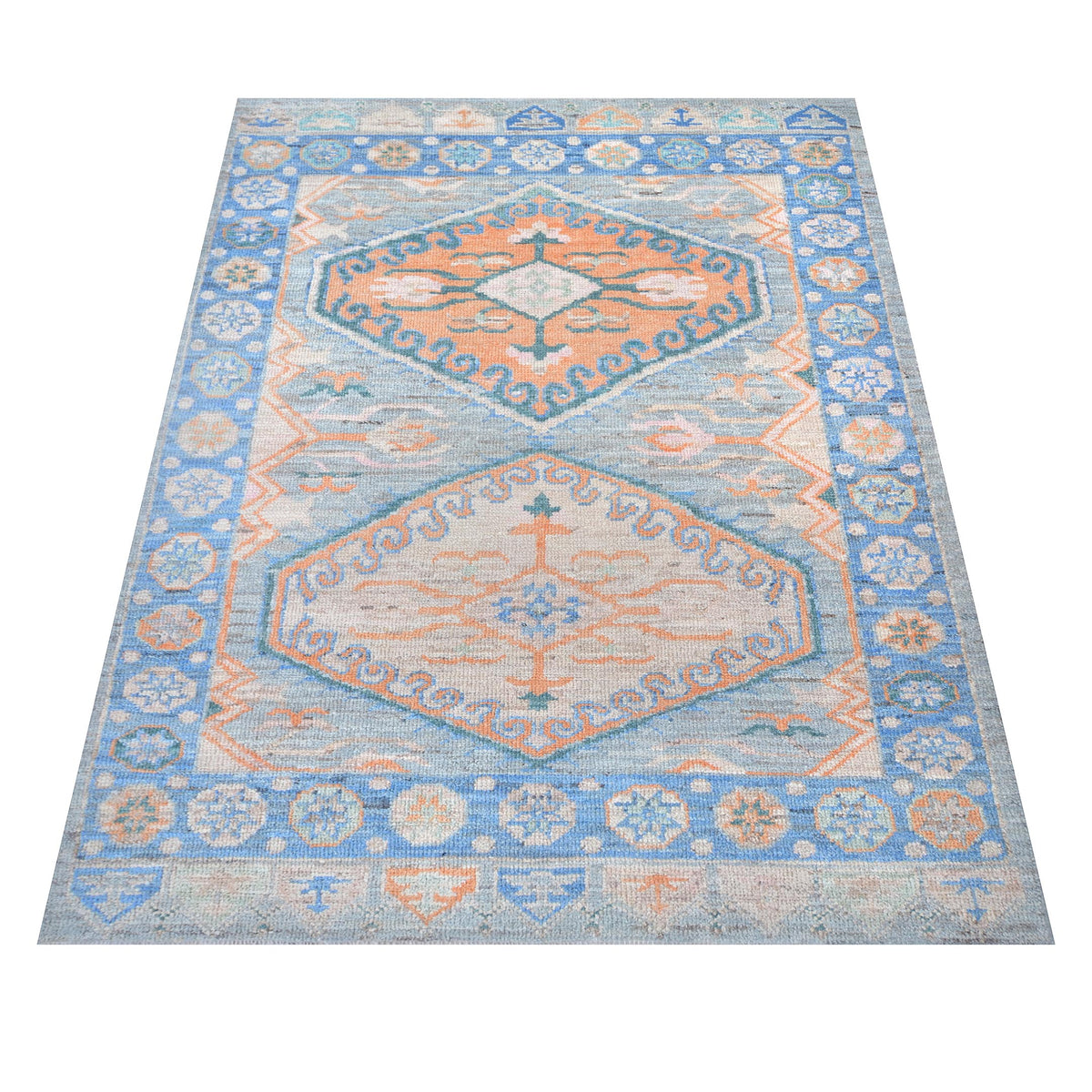 Pacific Ushak Wool Weft 42409 Grey Blue Transitional Hand Knotted Rug