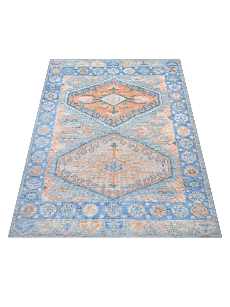 Pacific Ushak Wool Weft 42409 Grey Blue Transitional Hand Knotted Rug