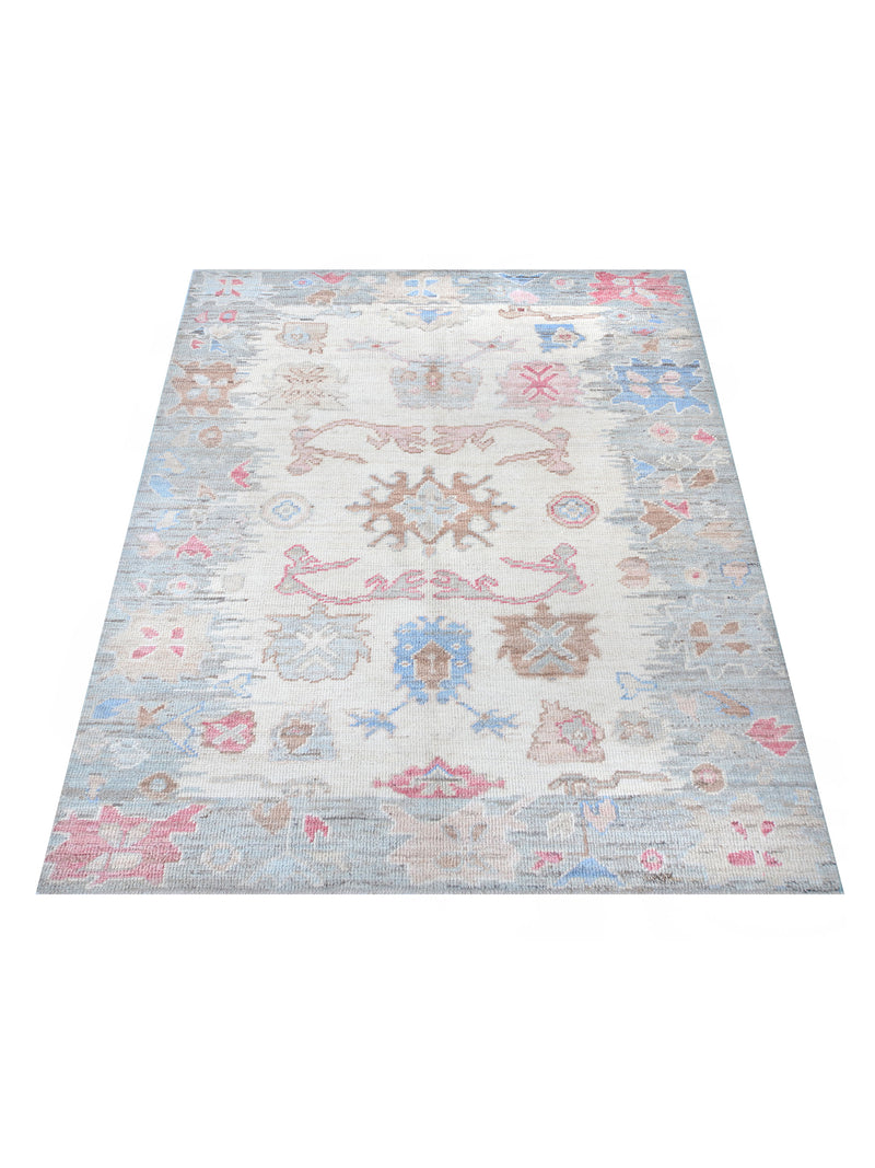 Pacific Ushak Wool Weft 42411 Ivory Grey Transitional Hand Knotted Rug