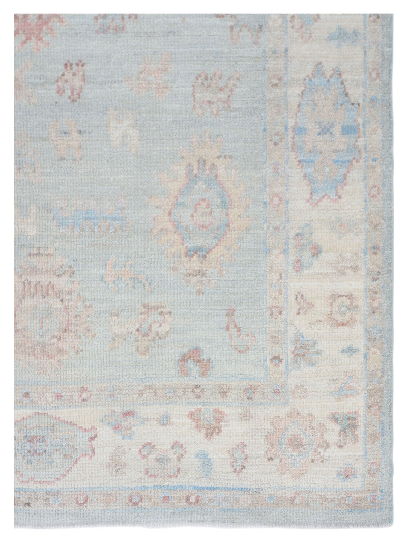 Pacific Ushak Wool Weft 42417 Turquoise Ivory Transitional Hand Knotted Rug