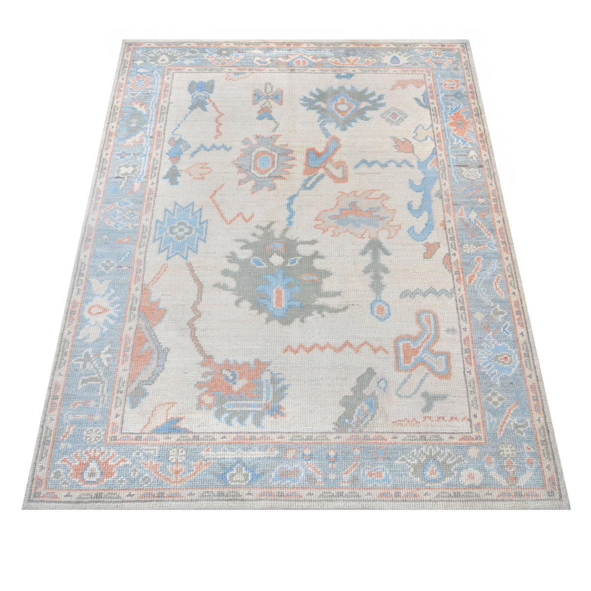 Pacific Ushak Wool Weft 42418 Ivory Grey Transitional Hand Knotted Rug