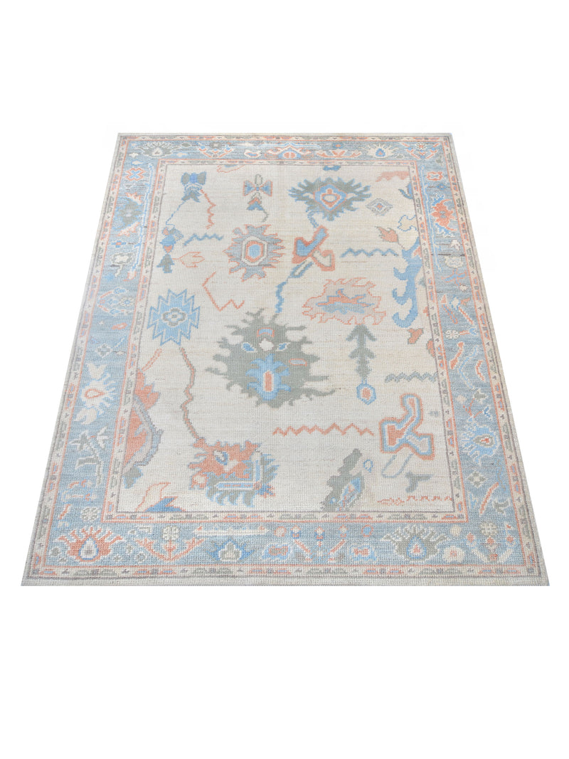 Pacific Ushak Wool Weft 42418 Ivory Grey Transitional Hand Knotted Rug