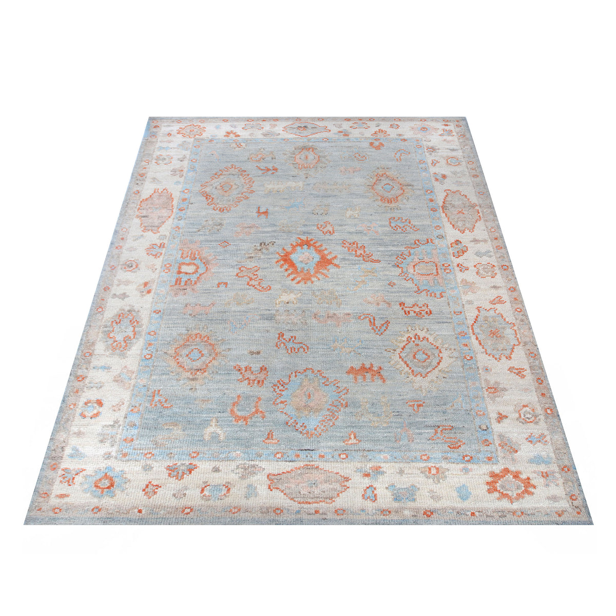 Pacific Ushak Wool Weft 42419 Lt.Blue Ivory Transitional Hand Knotted Rug