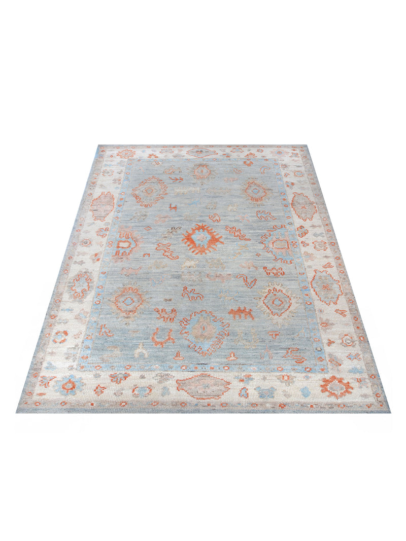 Pacific Ushak Wool Weft 42419 Lt.Blue Ivory Transitional Hand Knotted Rug