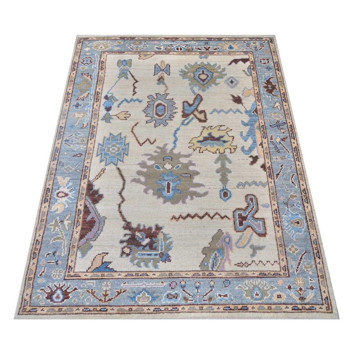 Pacific Ushak Wool Weft 42421 Ivory Grey Transitional Hand Knotted Rug
