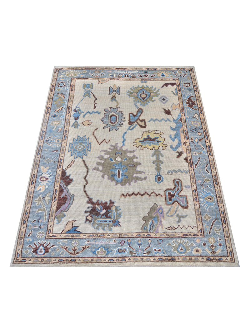 Pacific Ushak Wool Weft 42421 Ivory Grey Transitional Hand Knotted Rug