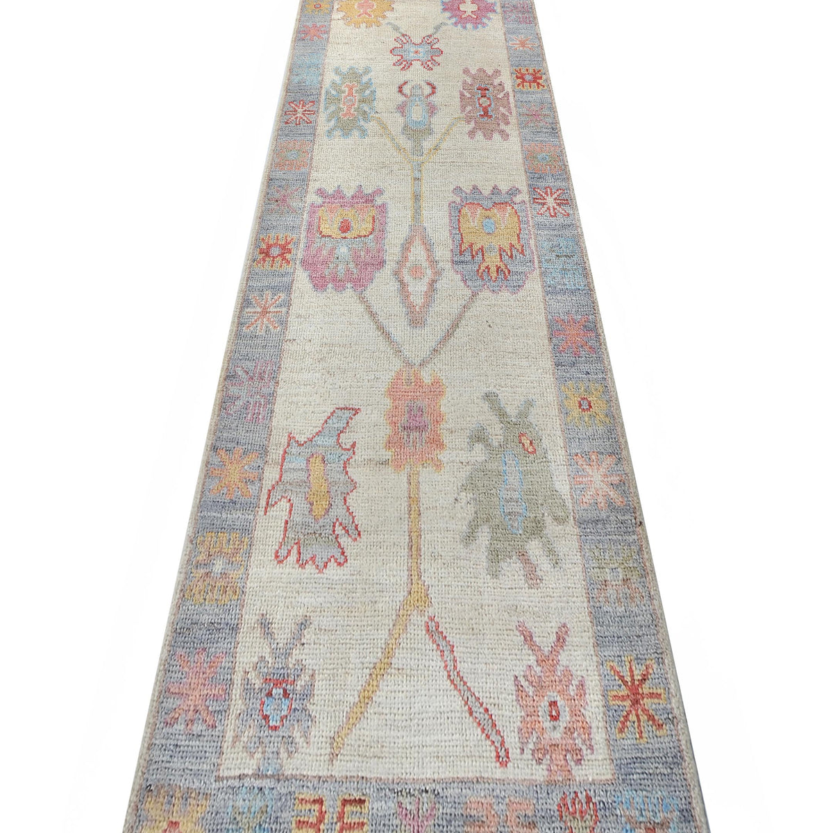 Pacific Ushak Wool Weft 42441 Ivory Grey Transitional Hand Knotted Rug