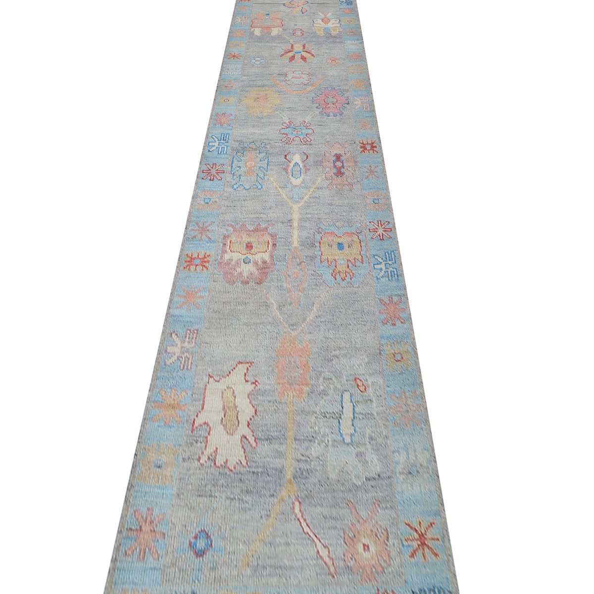 Pacific Ushak Wool Weft 42442 Grey Lt.Blue Transitional Hand Knotted Rug