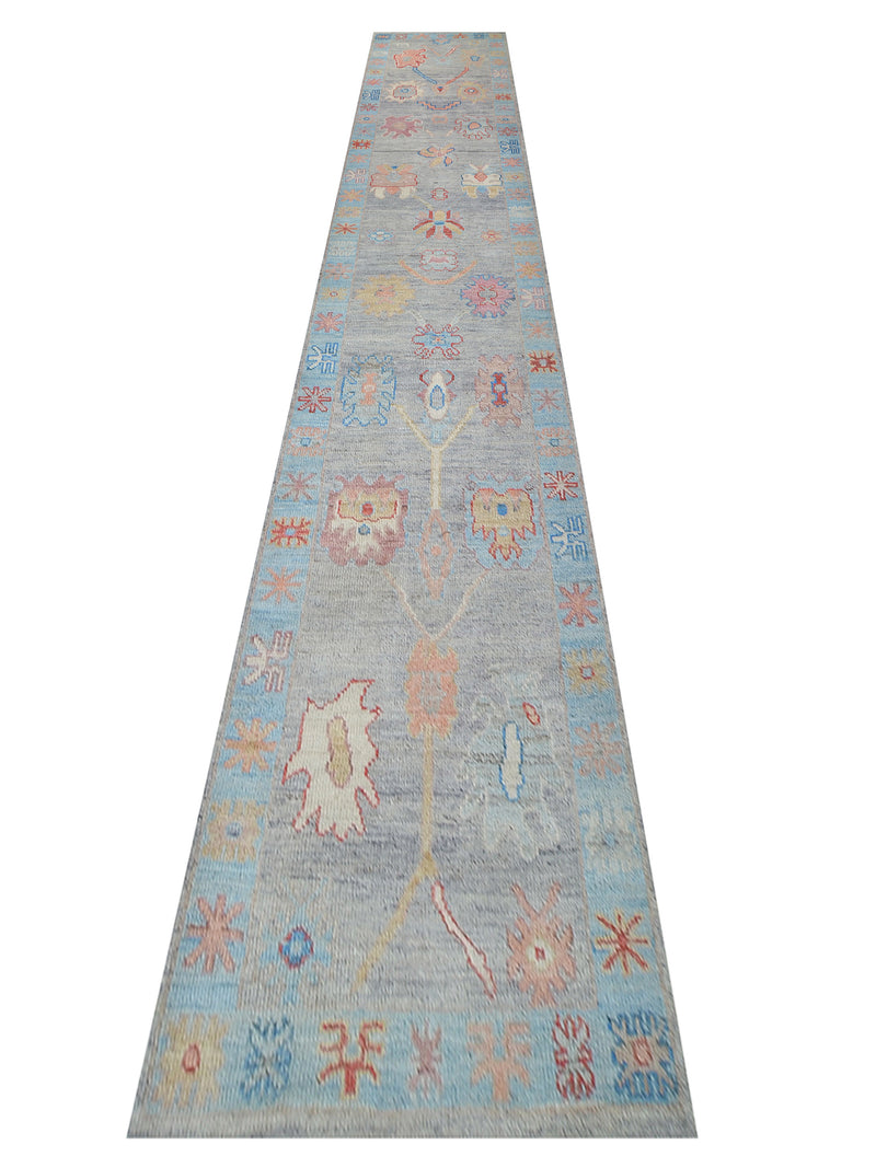 Pacific Ushak Wool Weft 42442 Grey Lt.Blue Transitional Hand Knotted Rug