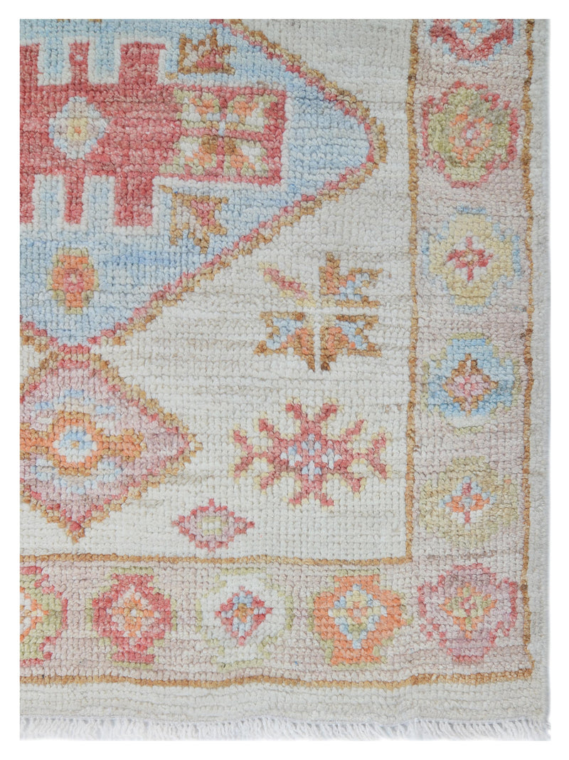 Pacific Ushak Wool Weft 42445 Ivory Beige Transitional Hand Knotted Rug