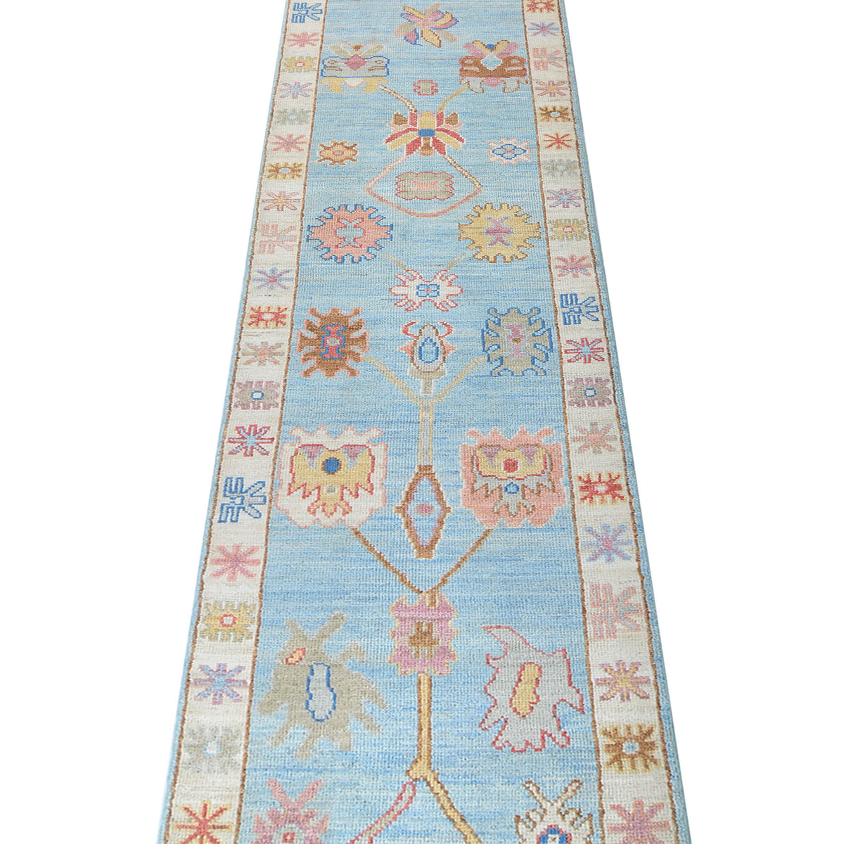 Pacific Ushak Wool Weft 42451 White Lt.Blue Transitional Hand Knotted Rug