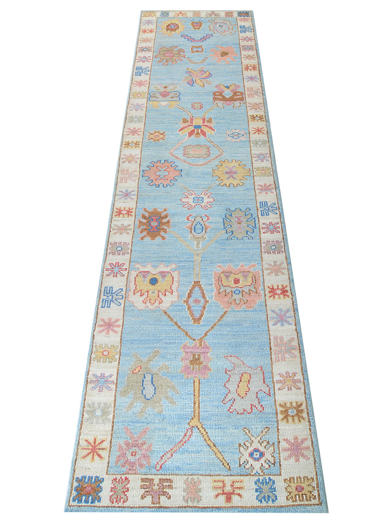 Pacific Ushak Wool Weft 42451 White Lt.Blue Transitional Hand Knotted Rug