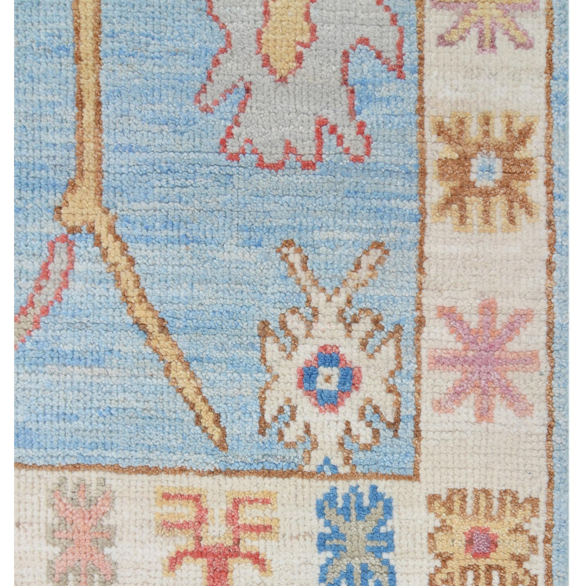 Pacific Ushak Wool Weft 42451 White Lt.Blue Transitional Hand Knotted Rug