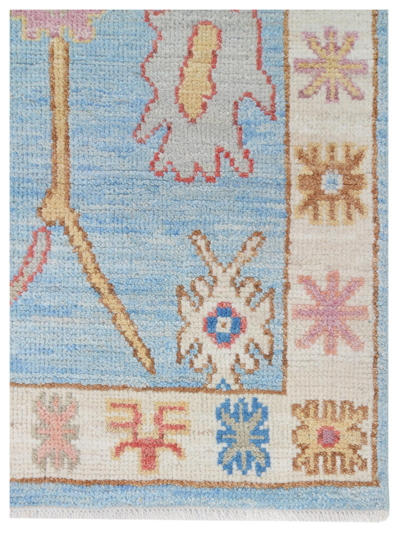 Pacific Ushak Wool Weft 42451 White Lt.Blue Transitional Hand Knotted Rug