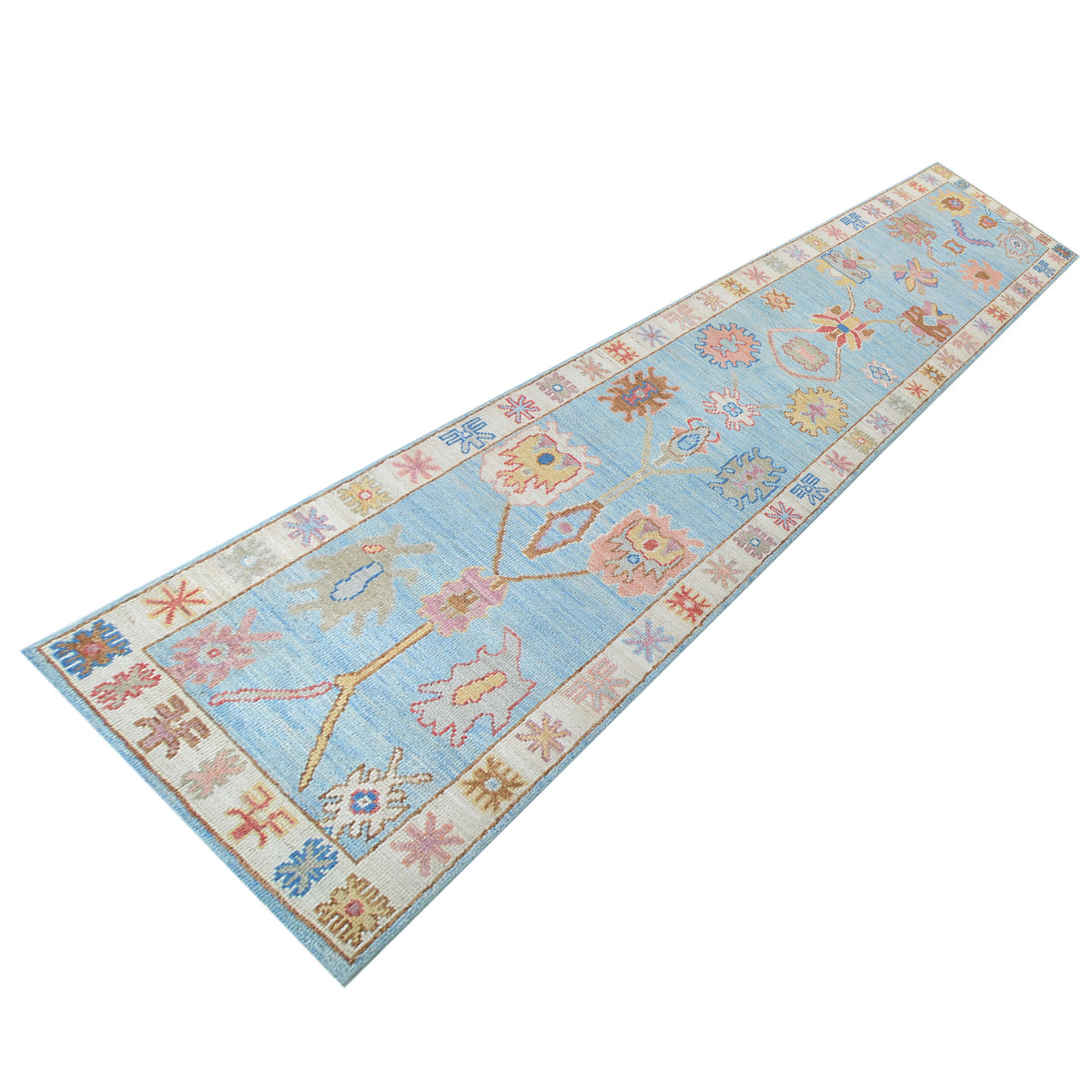 Pacific Ushak Wool Weft 42451 White Lt.Blue Transitional Hand Knotted Rug