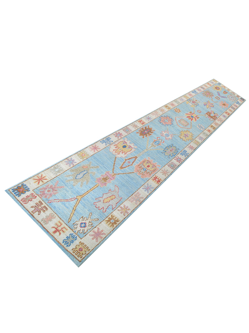 Pacific Ushak Wool Weft 42451 White Lt.Blue Transitional Hand Knotted Rug