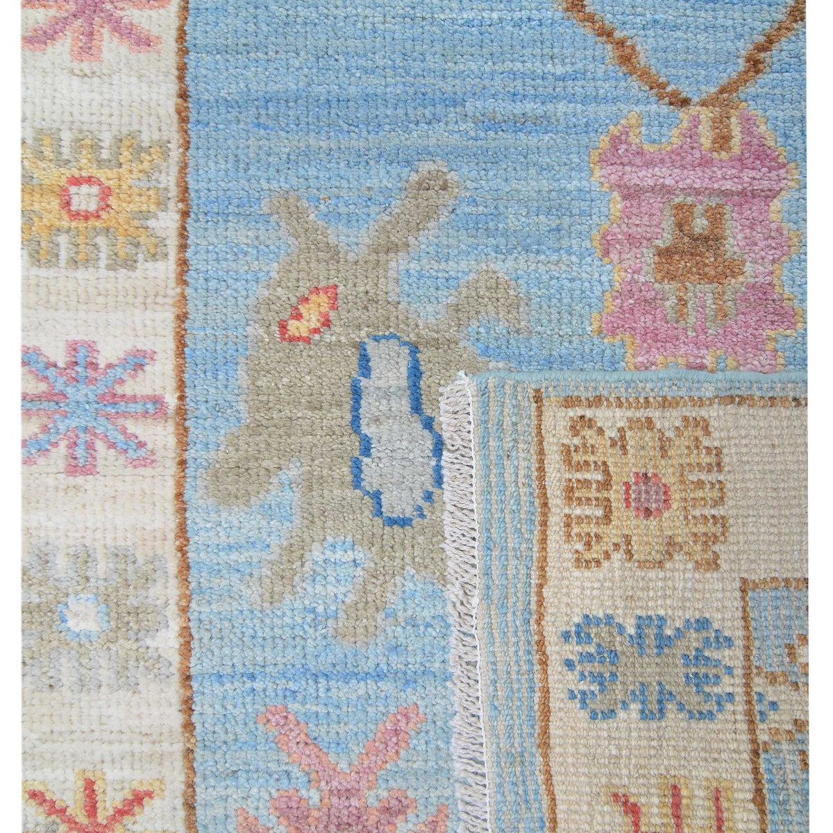 Pacific Ushak Wool Weft 42451 White Lt.Blue Transitional Hand Knotted Rug