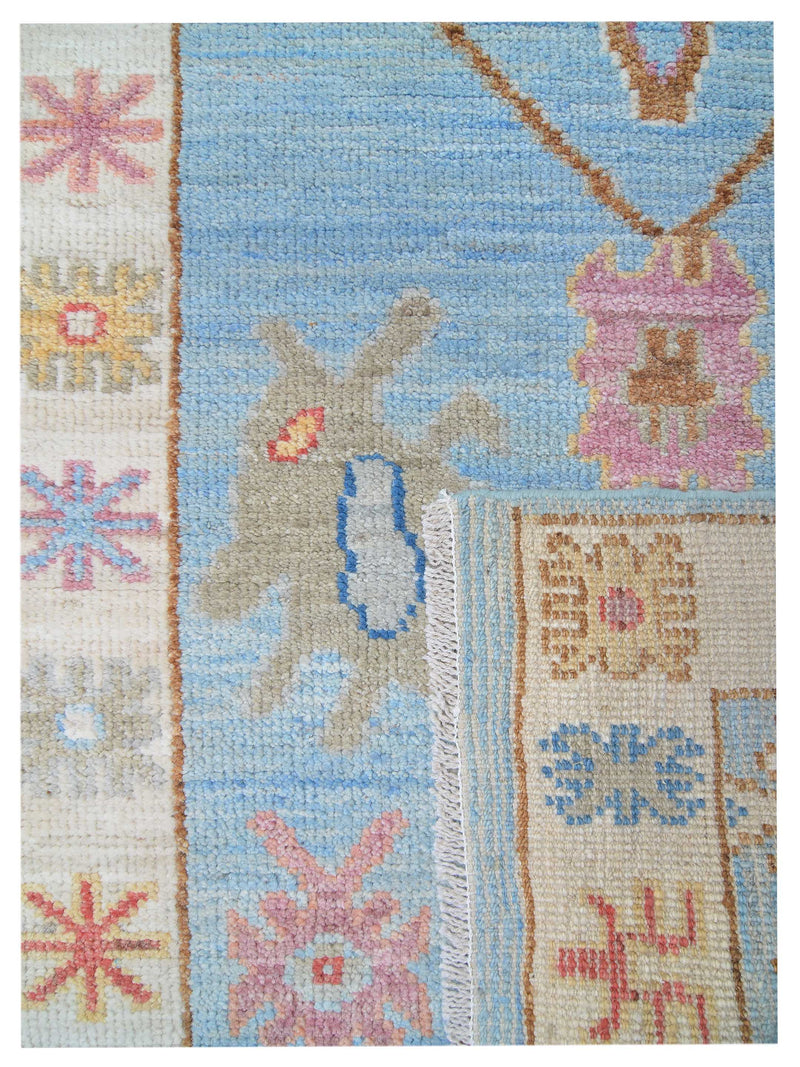Pacific Ushak Wool Weft 42451 White Lt.Blue Transitional Hand Knotted Rug