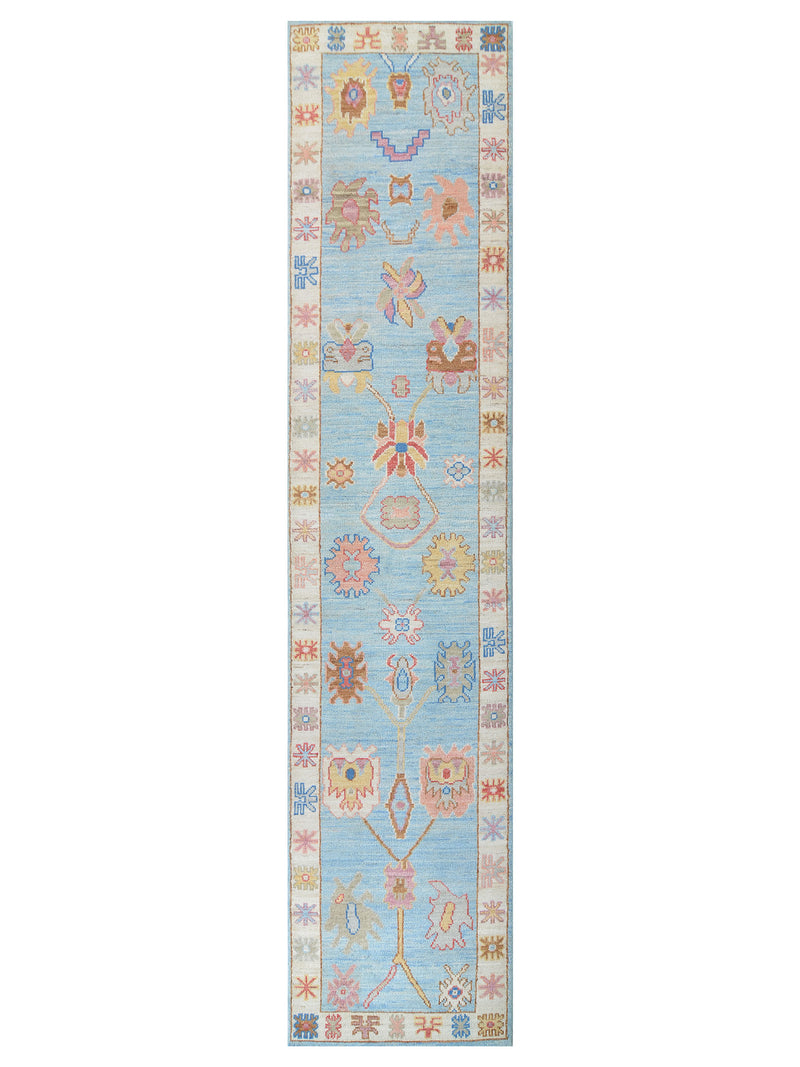 Pacific Ushak Wool Weft  White Lt.Blue Transitional