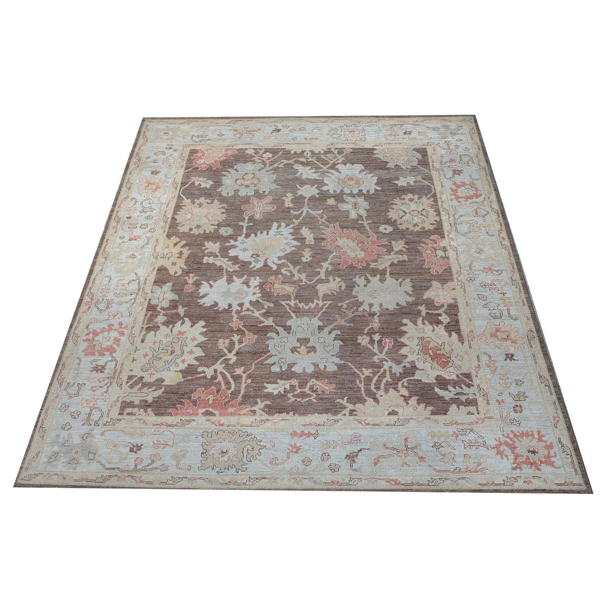 Pacific Ushak Wool Weft 42455 Chocolate Bone Transitional Hand Knotted Rug