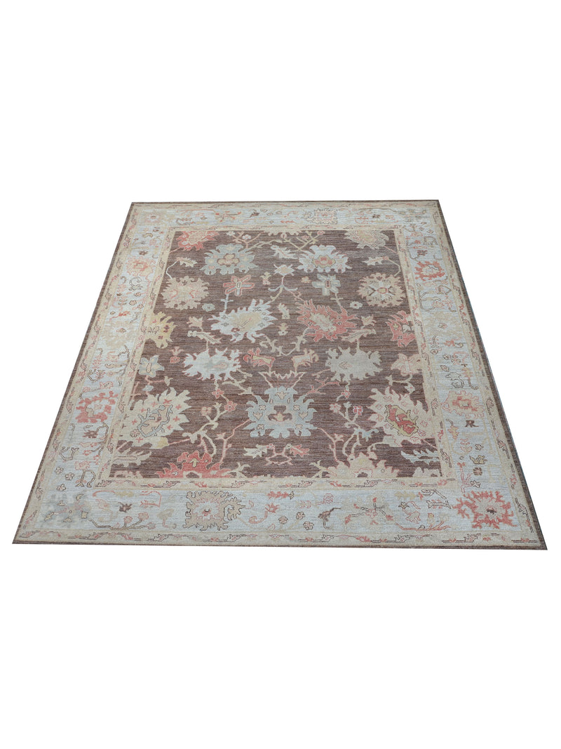 Pacific Ushak Wool Weft 42455 Chocolate Bone Transitional Hand Knotted Rug