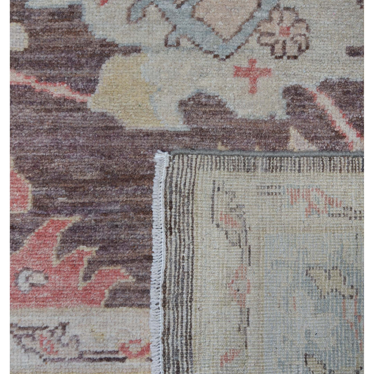 Pacific Ushak Wool Weft 42455 Chocolate Bone Transitional Hand Knotted Rug
