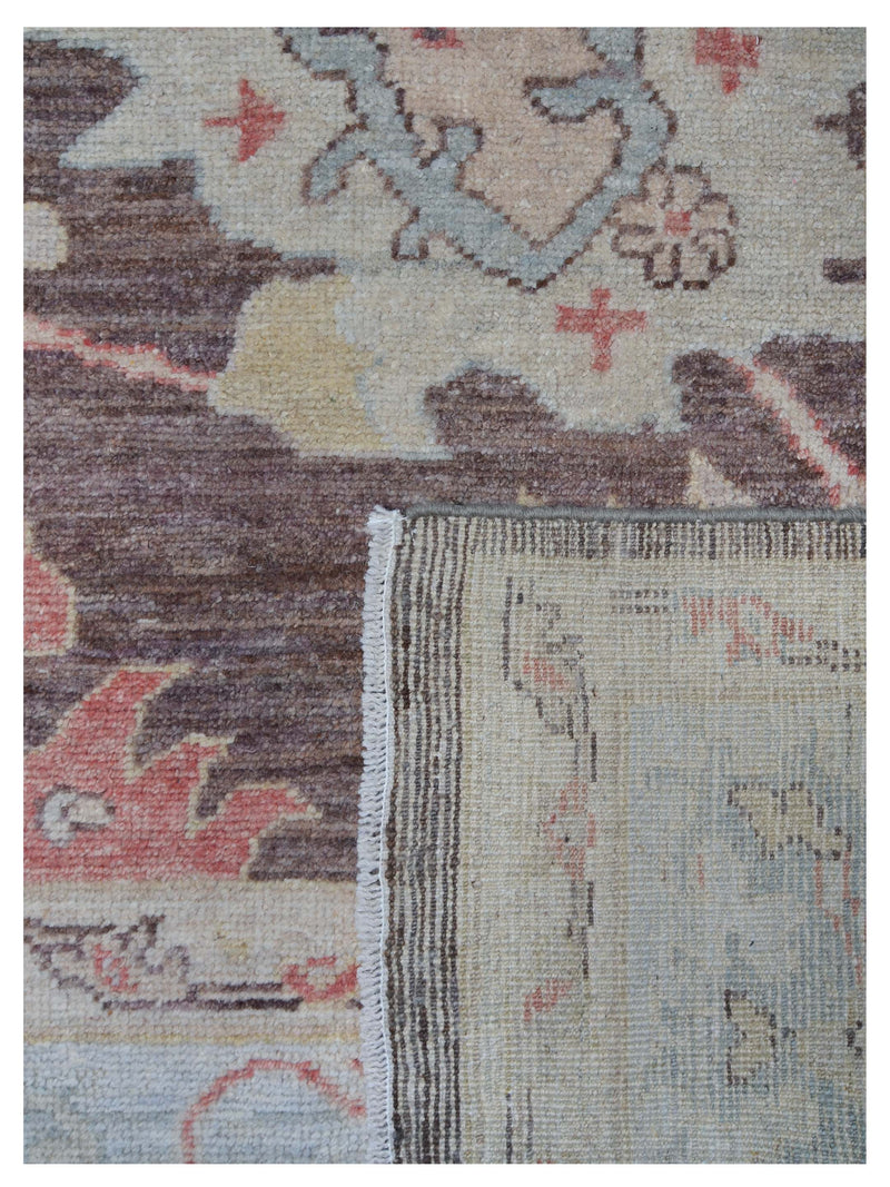 Pacific Ushak Wool Weft 42455 Chocolate Bone Transitional Hand Knotted Rug