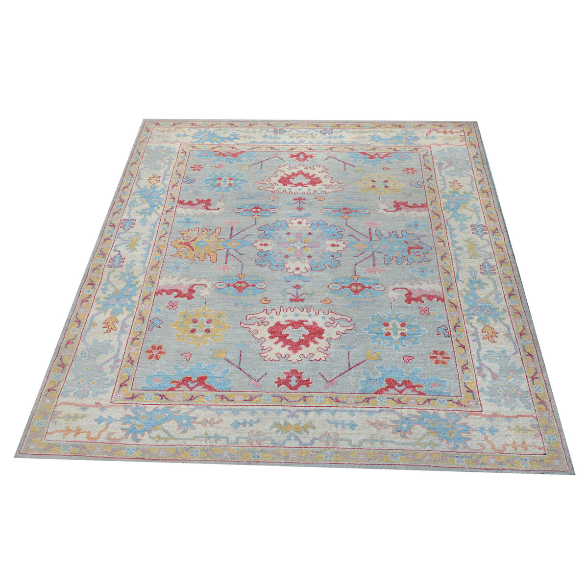 Pacific Ushak Wool Weft 42459 Grey Ivory Transitional Hand Knotted Rug