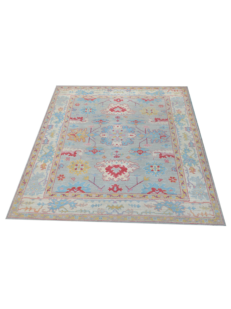 Pacific Ushak Wool Weft 42459 Grey Ivory Transitional Hand Knotted Rug