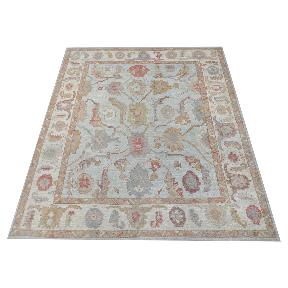 Pacific Ushak Wool Weft 42461 Green Ivory Transitional Hand Knotted Rug