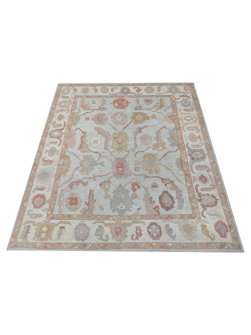 Pacific Ushak Wool Weft 42461 Green Ivory Transitional Hand Knotted Rug