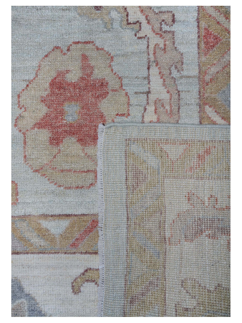 Pacific Ushak Wool Weft 42461 Green Ivory Transitional Hand Knotted Rug