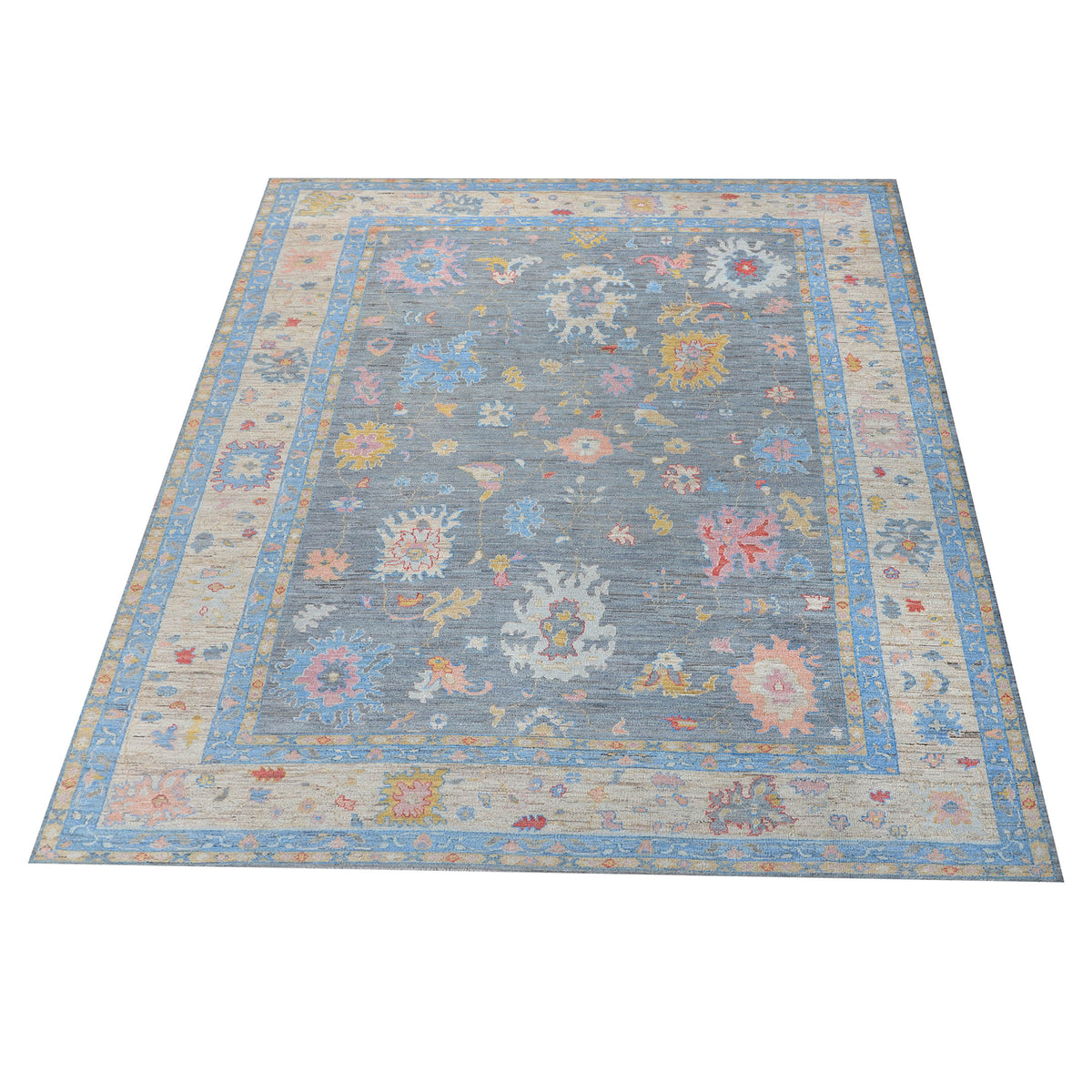 Pacific Ushak Wool Weft 42464 D.Grey Beige Transitional Hand Knotted Rug