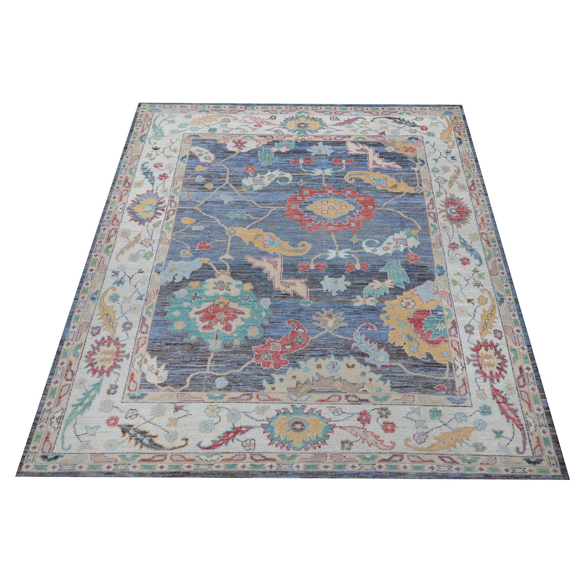 Pacific Ushak Wool Weft 42466 Blue Ivory Transitional Hand Knotted Rug