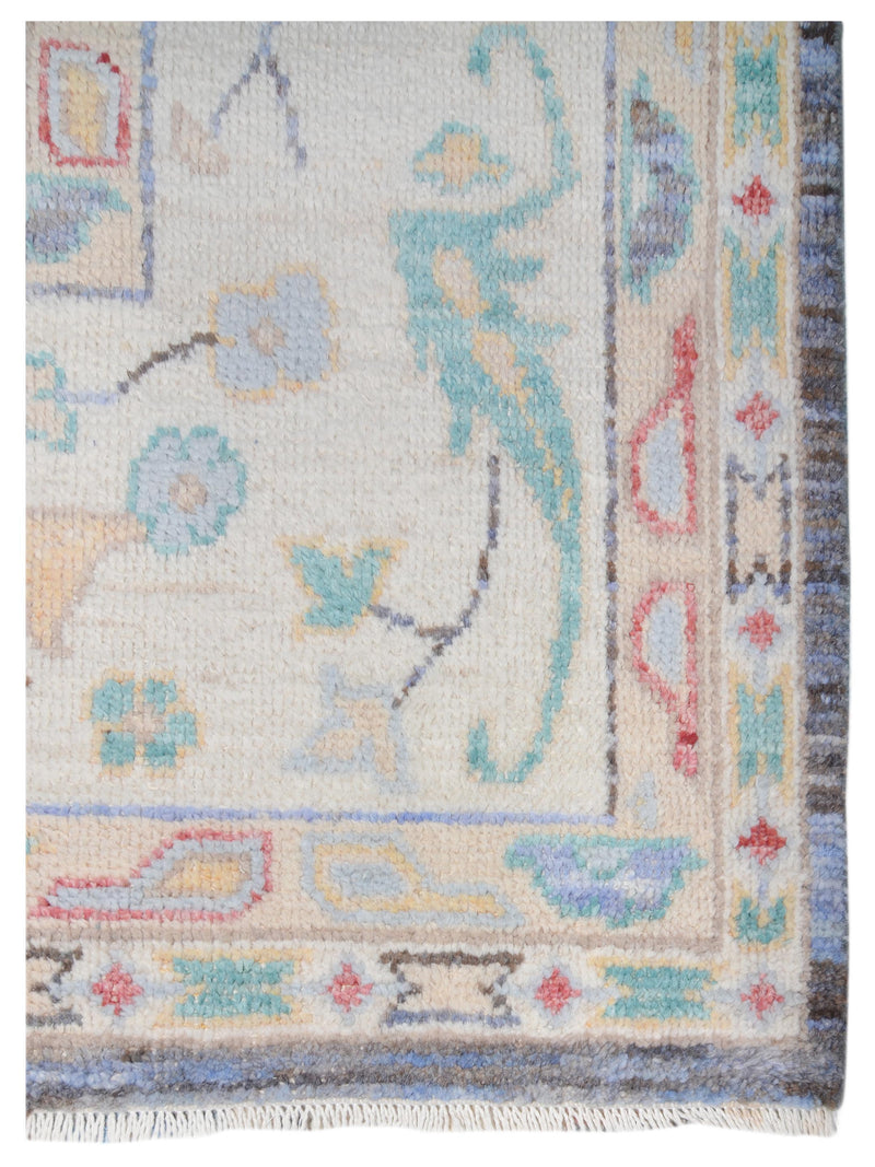 Pacific Ushak Wool Weft 42466 Blue Ivory Transitional Hand Knotted Rug