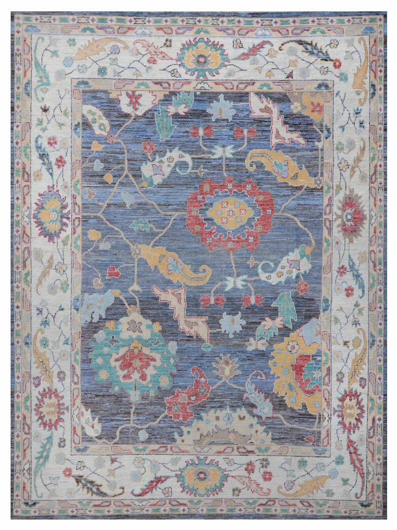 Pacific Ushak Wool Weft  Blue Ivory Transitional