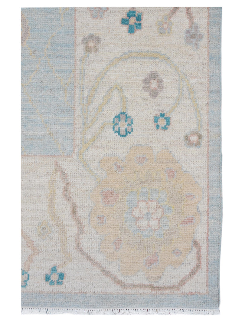 Pacific Ushak Wool Weft 42467 Turquoise Ivory Transitional Hand Knotted Rug