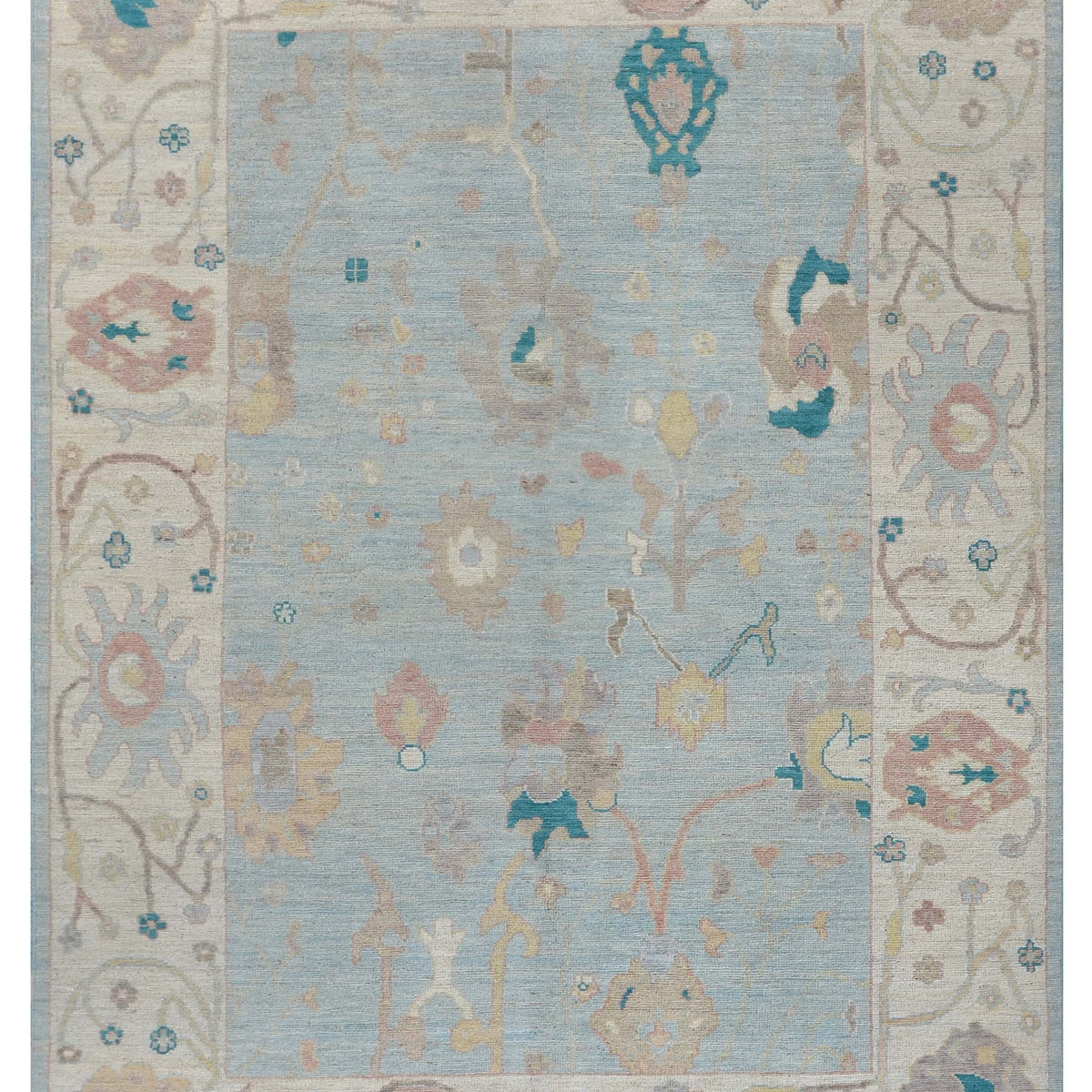 Pacific Ushak Wool Weft  Turquoise Ivory Transitional