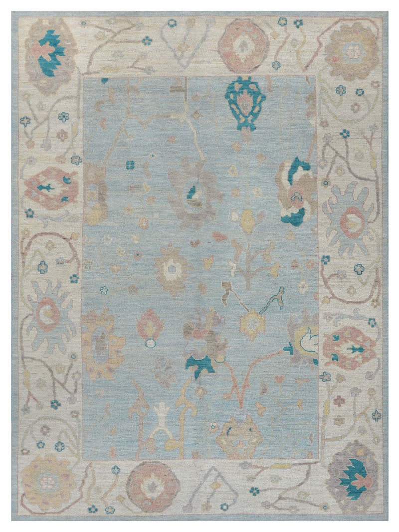 Pacific Ushak Wool Weft  Turquoise Ivory Transitional