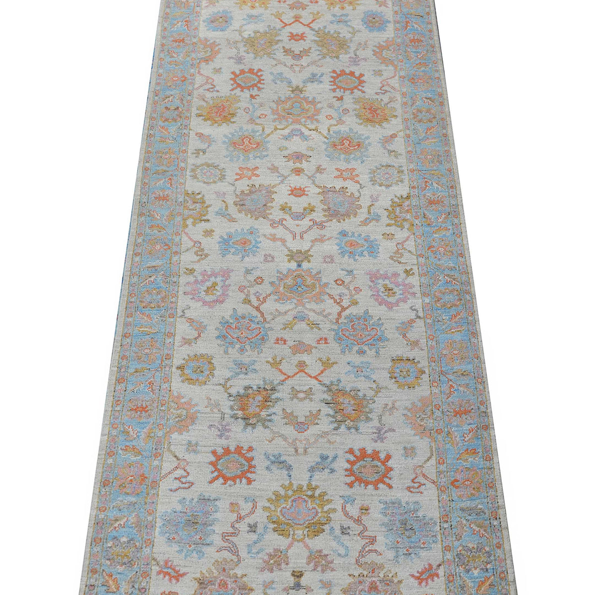 Pacific Ushak Wool Weft 42469 Ivory Lt.Blue Transitional Hand Knotted Rug