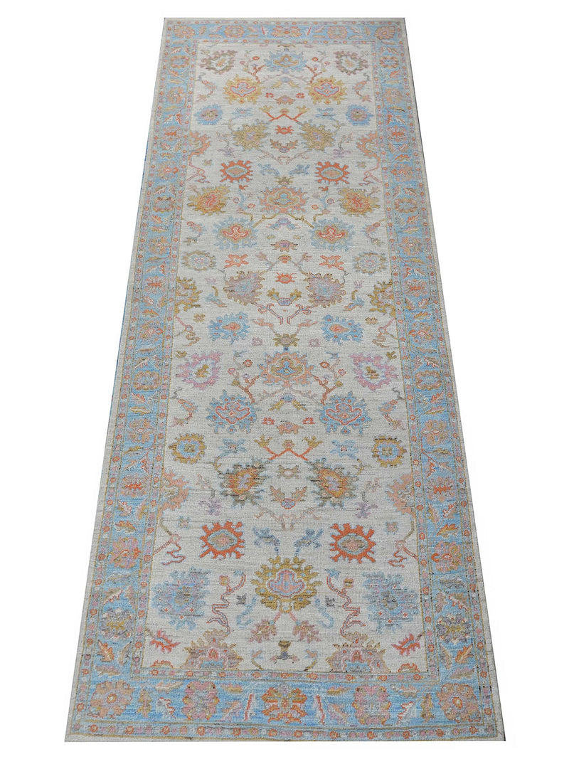 Pacific Ushak Wool Weft 42469 Ivory Lt.Blue Transitional Hand Knotted Rug