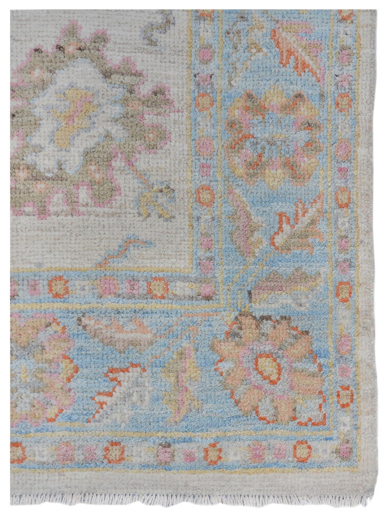 Pacific Ushak Wool Weft 42469 Ivory Lt.Blue Transitional Hand Knotted Rug