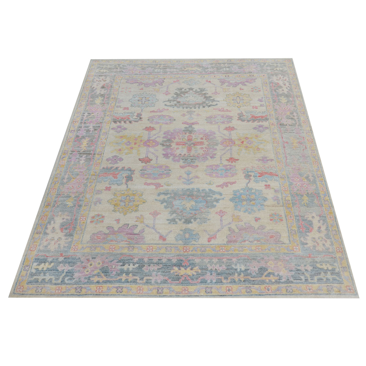 Pacific Ushak Wool Weft 42474 Ivory Grey Transitional Hand Knotted Rug