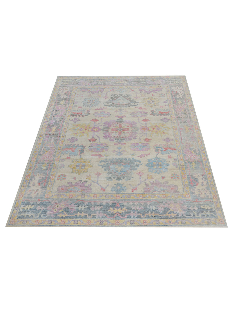 Pacific Ushak Wool Weft 42474 Ivory Grey Transitional Hand Knotted Rug