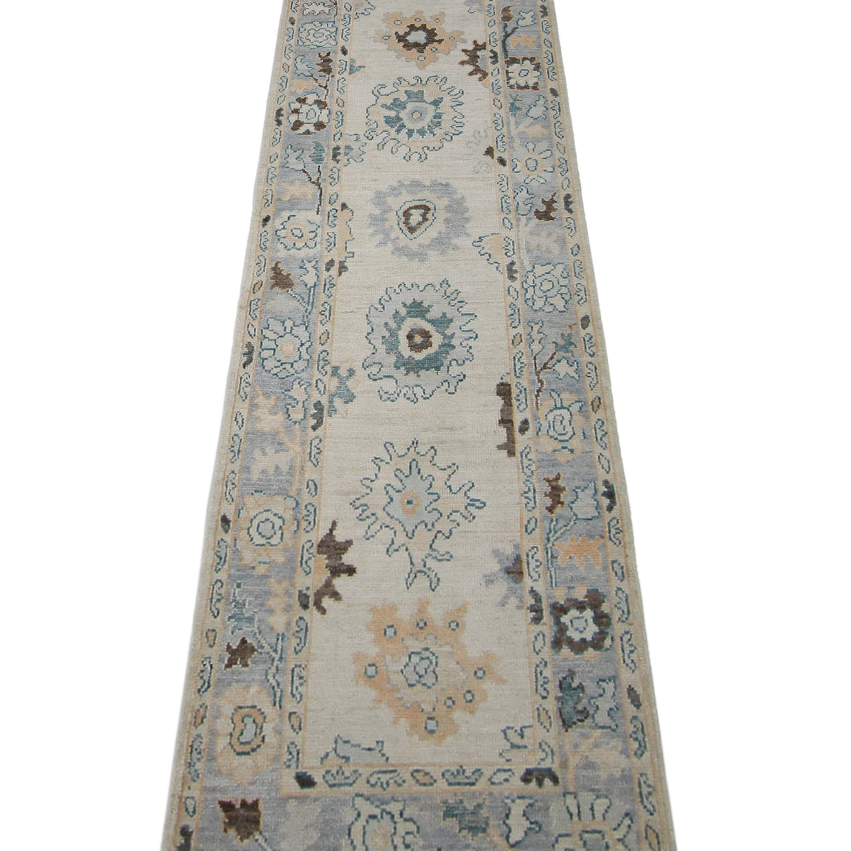 Pacific Ushak Wool Weft 42477 Beige Turquoise Transitional Hand Knotted Rug