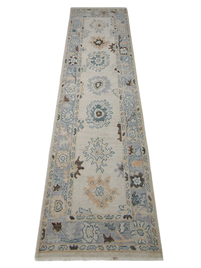 Pacific Ushak Wool Weft 42477 Beige Turquoise Transitional Hand Knotted Rug