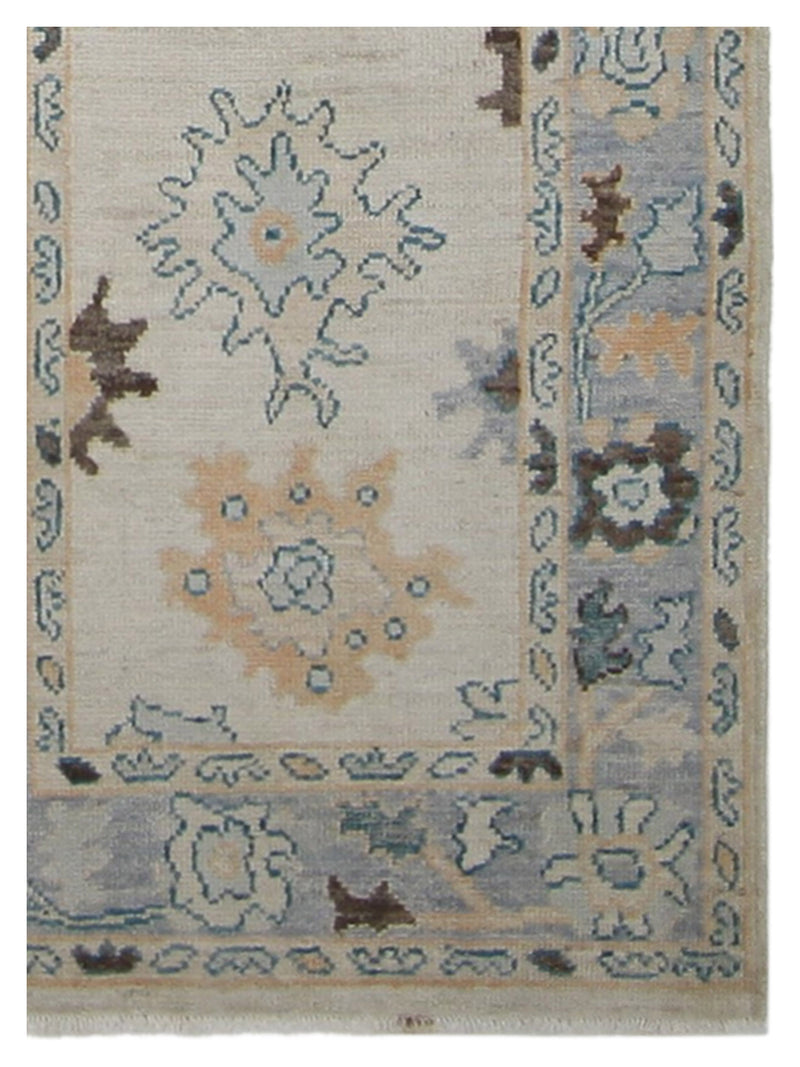 Pacific Ushak Wool Weft 42477 Beige Turquoise Transitional Hand Knotted Rug