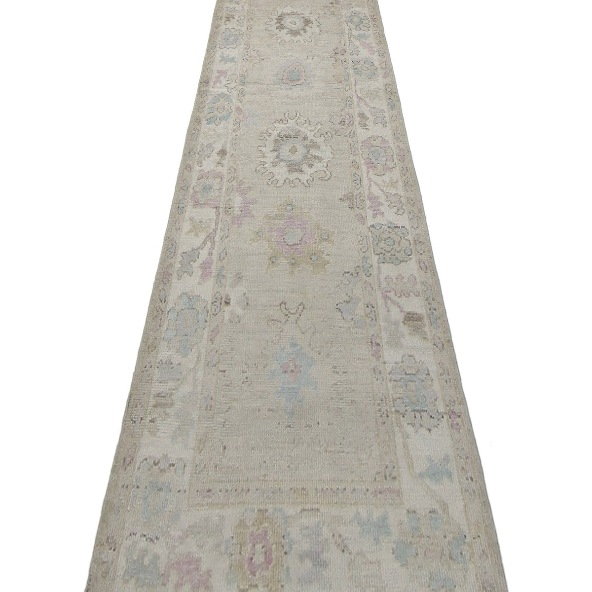 Pacific Ushak Wool Weft 42481 Beige Ivory Transitional Hand Knotted Rug